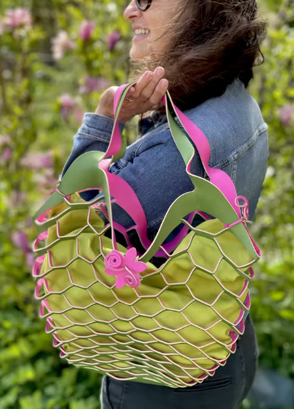 Handtasche im Netzdesign Pink/Olive